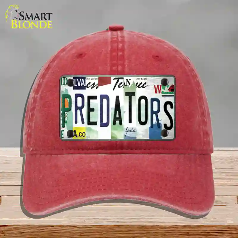 Predators Strip Art Novelty License Plate Hat Tag Unconstructed Cotton Red