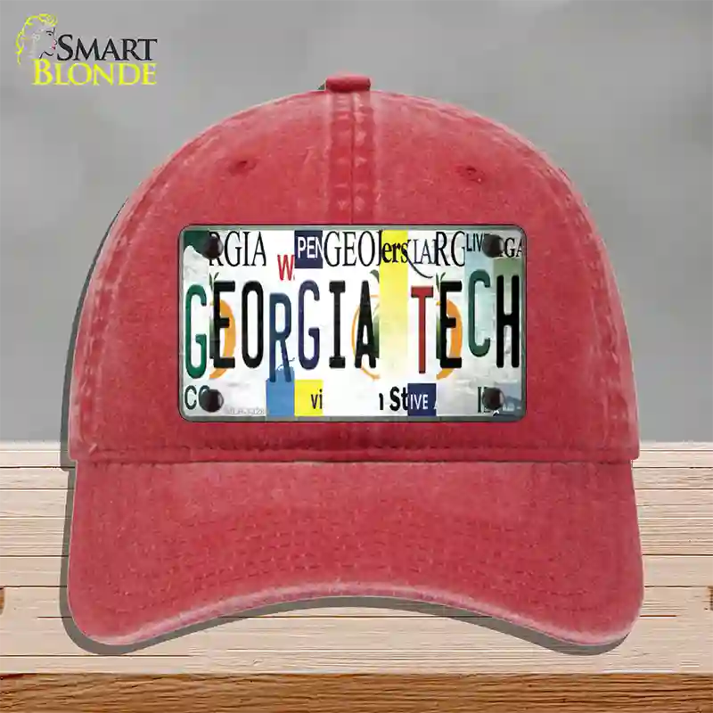 Georgia Tech Strip Art Novelty License Plate Hat Tag Unconstructed Cotton Red