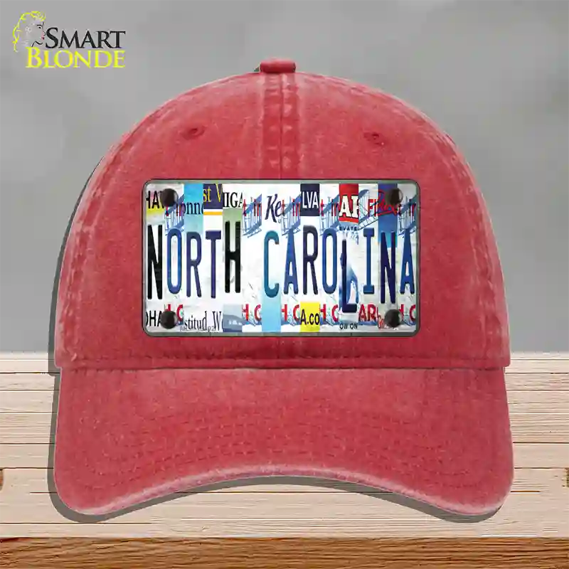 North Carolina Strip Art Novelty License Plate Hat Tag Unconstructed Cotton Red