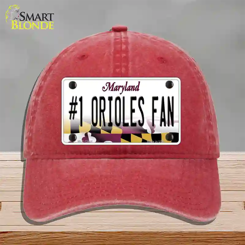 Number 1 Orioles Fan Novelty License Plate Hat Tag Unconstructed Cotton Red