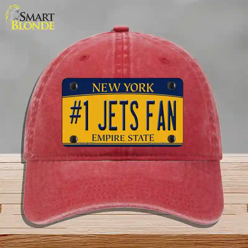 Number 1 Jets Fan New York Novelty License Plate Hat Tag Unconstructed Cotton Red