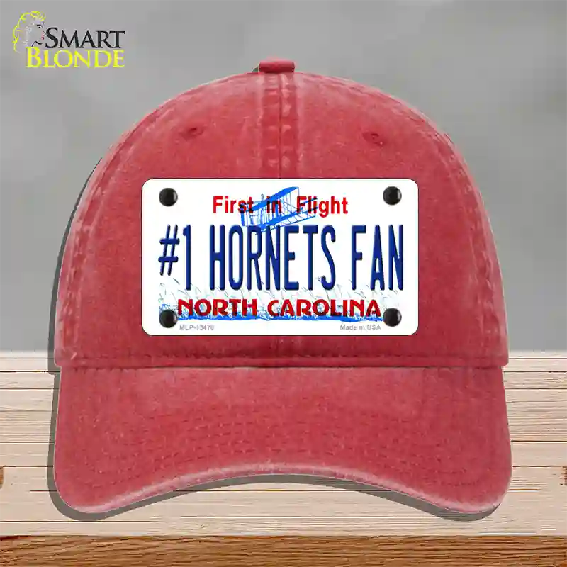 Number 1 Hornets Fan Novelty License Plate Hat Tag Unconstructed Cotton Red