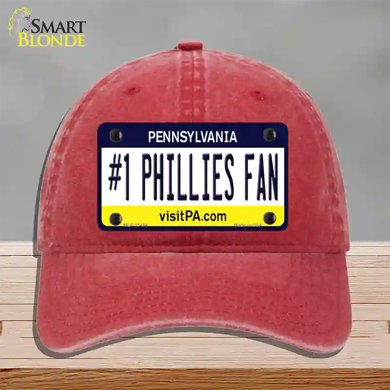 Number 1 Phillies Fan Novelty License Plate Hat Tag Unconstructed Cotton / Red