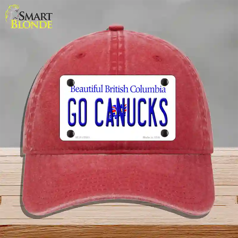 Go Canucks Novelty License Plate Hat Tag Unconstructed Cotton / Red