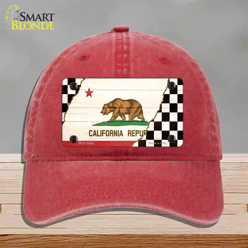 California Racing Flag Novelty License Plate Hat Tag Unconstructed Cotton Red