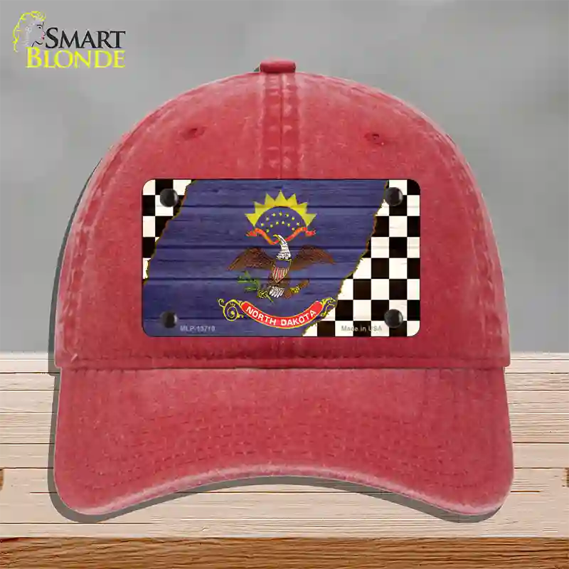 North Dakota Racing Flag Novelty License Plate Hat Tag Unconstructed Cotton Red