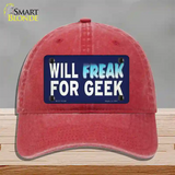 Will Freak For Geek Novelty License Plate Hat Tag Unconstructed Cotton Red
