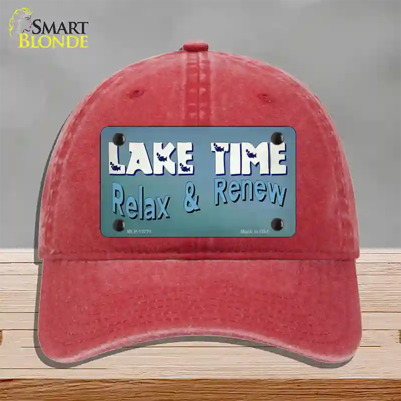 Lake Time Novelty License Plate Hat Tag Unconstructed Cotton Red