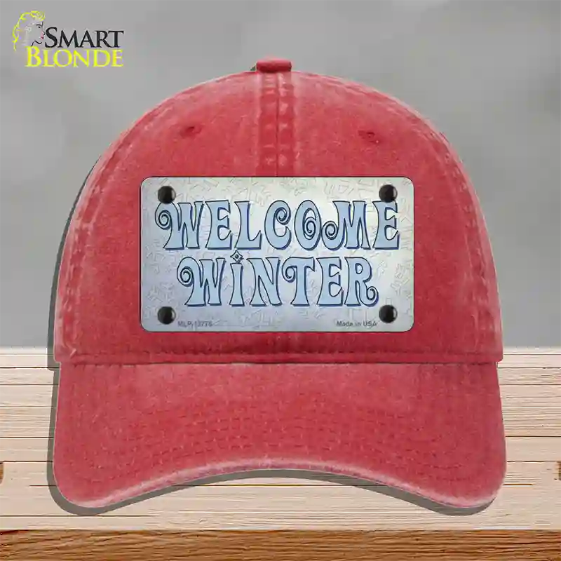 Welcome Winter Novelty License Plate Hat Tag Unconstructed Cotton / Red