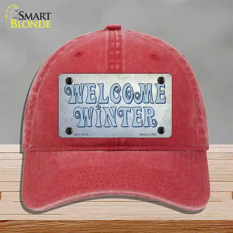 Welcome Winter Novelty License Plate Hat Tag Unconstructed Cotton / Red