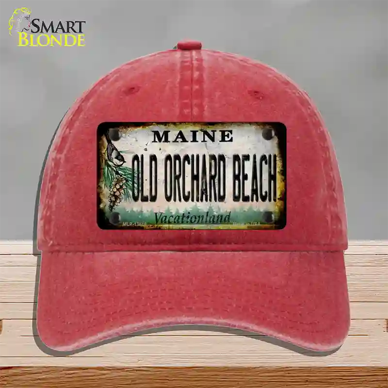 Old Orchard Beach Maine Rusty Novelty License Plate Hat Tag Unconstructed Cotton Red