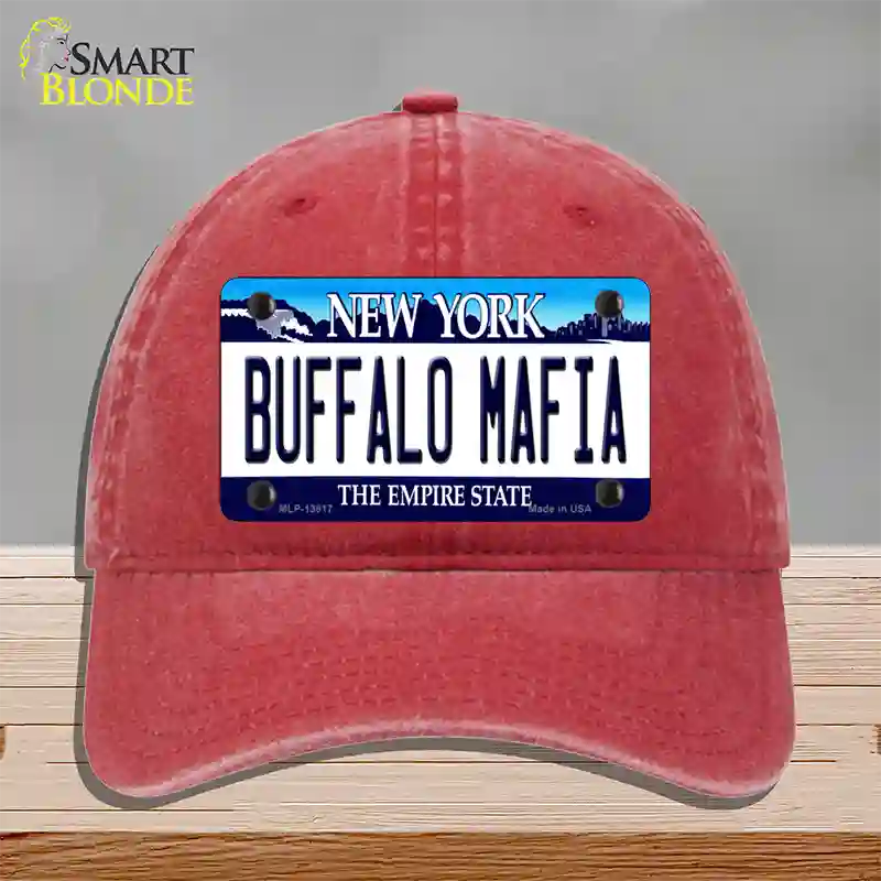 Buffalo Mafia New York Novelty License Plate Hat Tag Unconstructed Cotton Red