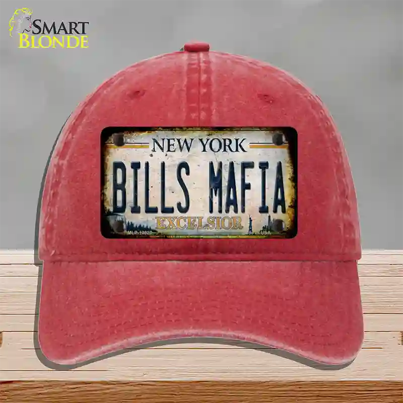 Bills Mafia New York Rusty Novelty License Plate Hat Tag Unconstructed Cotton Red