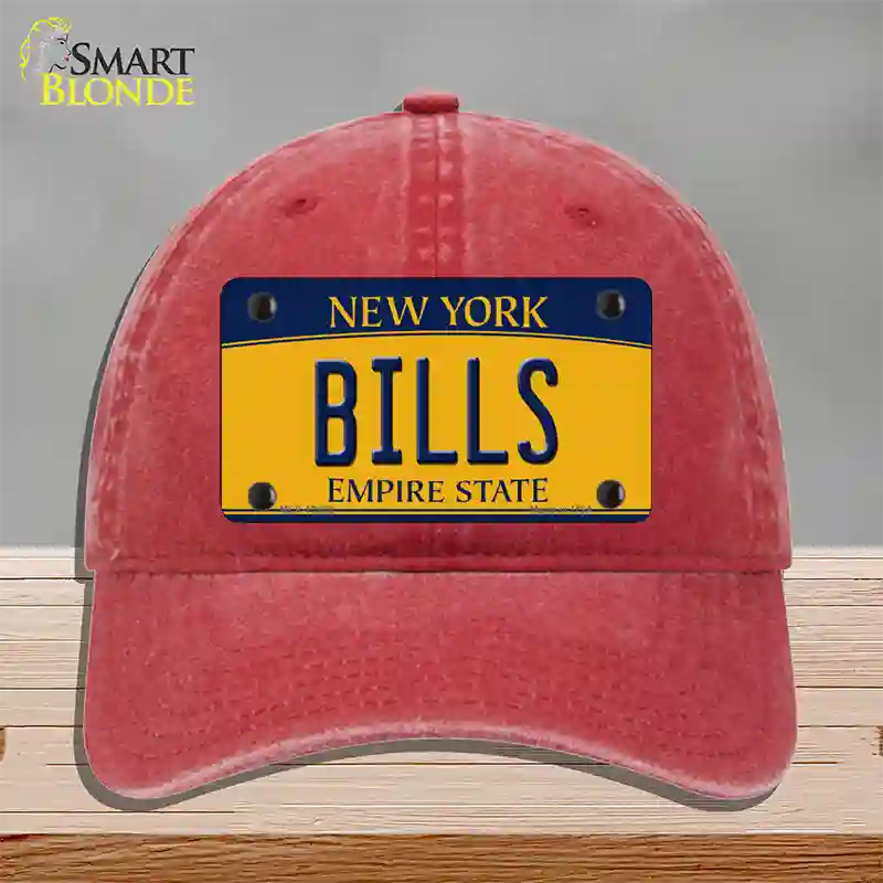 Bills New York Yellow Novelty License Plate Hat Tag Unconstructed Cotton Red
