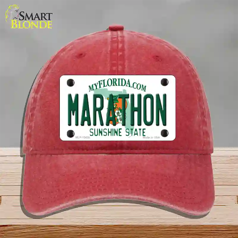 Marathon Florida Novelty License Plate Hat Tag Unconstructed Cotton Red