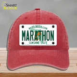 Marathon Florida Novelty License Plate Hat Tag Unconstructed Cotton Red