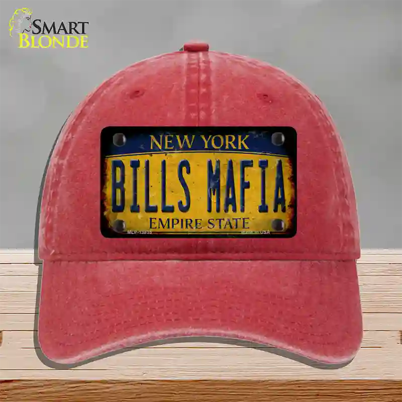 Bills Mafia New York Yellow Rusty Novelty License Plate Hat Tag Unconstructed Cotton Red