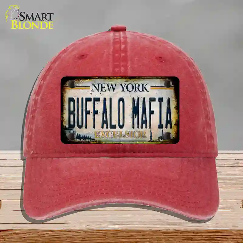 Buffalo Mafia Excelsior New York Rusty Novelty License Plate Hat Tag Unconstructed Cotton Red