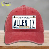 Allen 17 NY Excelsior Novelty License Plate Hat Tag Unconstructed Cotton Red