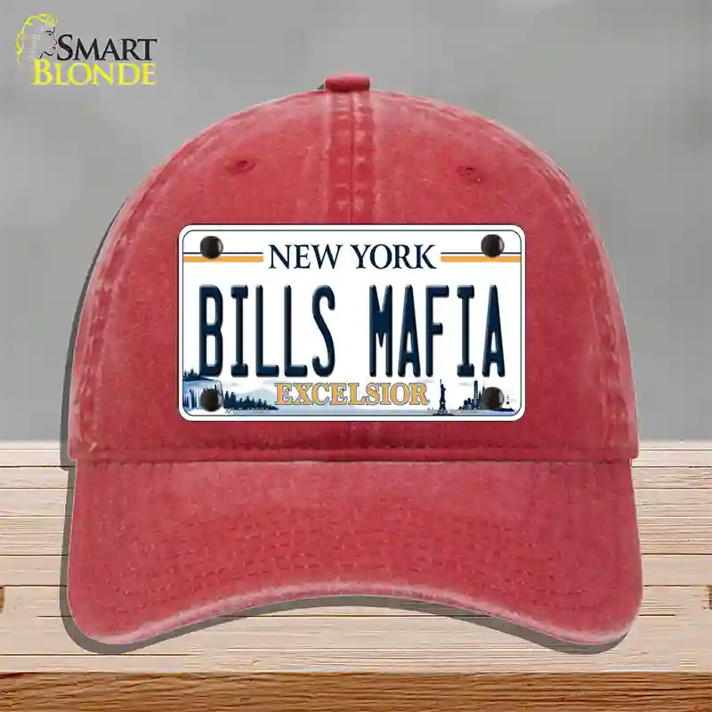 Bills Mafia NY Excelsior Novelty License Plate Hat Tag Unconstructed Cotton Red