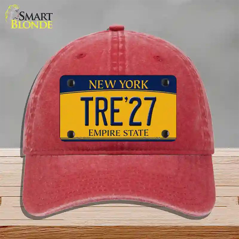 Tre 27 New York Yellow Novelty License Plate Hat Tag Unconstructed Cotton Red
