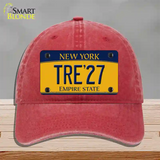 Tre 27 New York Yellow Novelty License Plate Hat Tag Unconstructed Cotton Red