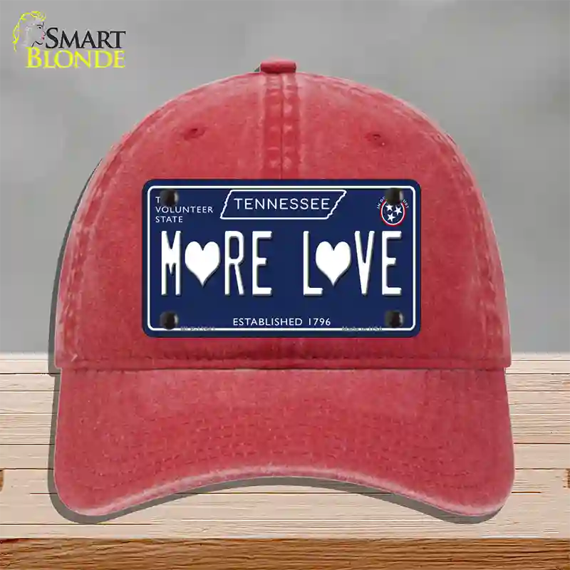 More Love Hearts Tennessee Blue Novelty License Plate Hat Tag Unconstructed Cotton Red