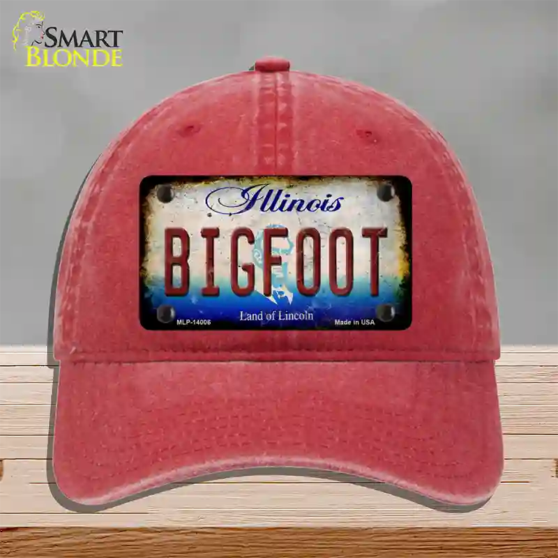 Bigfoot Illinois Novelty License Plate Hat Tag Unconstructed Cotton / Red