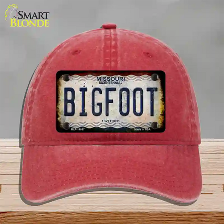 Bigfoot Missouri Novelty License Plate Hat Tag Unconstructed Cotton / Red