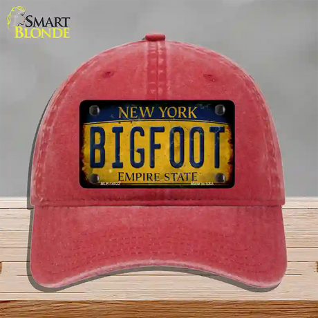 Bigfoot New York Novelty License Plate Hat Tag Unconstructed Cotton / Red
