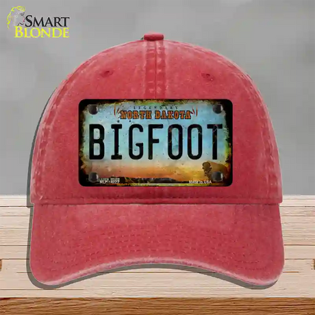 Bigfoot North Dakota Novelty License Plate Hat Tag Unconstructed Cotton / Red