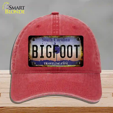 Bigfoot South Carolina Novelty License Plate Hat Tag Unconstructed Cotton / Red