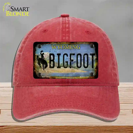 Bigfoot Wyoming Novelty License Plate Hat Tag Unconstructed Cotton / Red