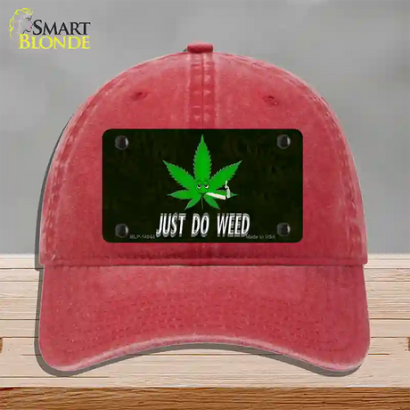 Just Do Weed Leaf Novelty License Plate Hat Unconstructed Cotton / Red