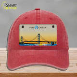Pure Michigan Mackinac Bridge Novelty License Plate Hat Unconstructed Cotton / Red