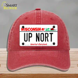 Up Nort Wisconsin Novelty License Plate Hat Unconstructed Cotton / Red