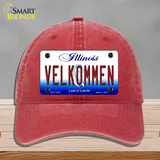 Velkommen Illinois Novelty License Plate Hat Unconstructed Cotton / Red