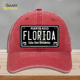 Florida Puerto Rico Black Novelty License Plate Hat Unconstructed Cotton / Red