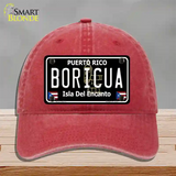 Boricua Puerto Rico Black Novelty License Plate Hat Unconstructed Cotton / Red