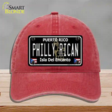 Philly Rican Puerto Rico Black Novelty License Plate Hat Unconstructed Cotton / Red