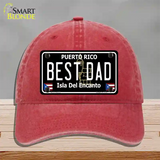 Best Dad Puerto Rico Black Novelty License Plate Hat Unconstructed Cotton / Red
