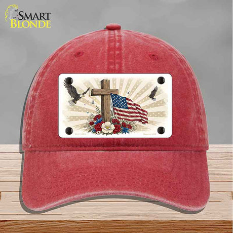 Eagle Flag and Cross Novelty License Plate Hat HAT-MLP-14510