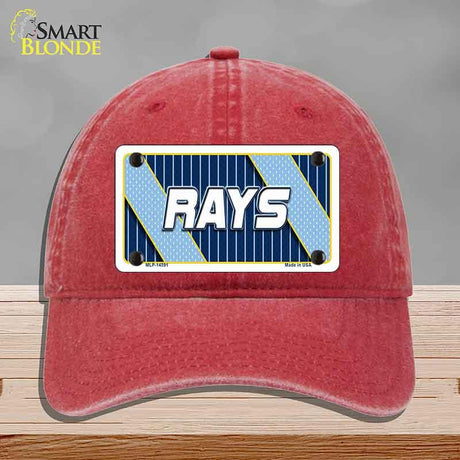 Red cap with a 'RAYS' license plate design on a gray background