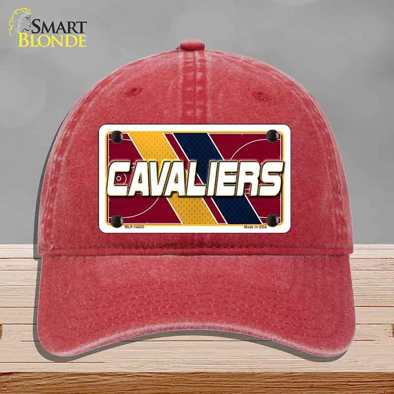 Red cap with Cavaliers license plate design on a gray background