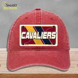 Red cap with Cavaliers license plate design on a gray background