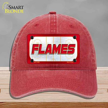 FLAMES Graphic Novelty License Plate Hat HAT-MLP-14660 Unconstructed Cotton Red