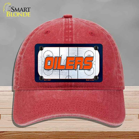 OILERS Graphic Novelty License Plate Hat HAT-MLP-14667 Unconstructed Cotton Red
