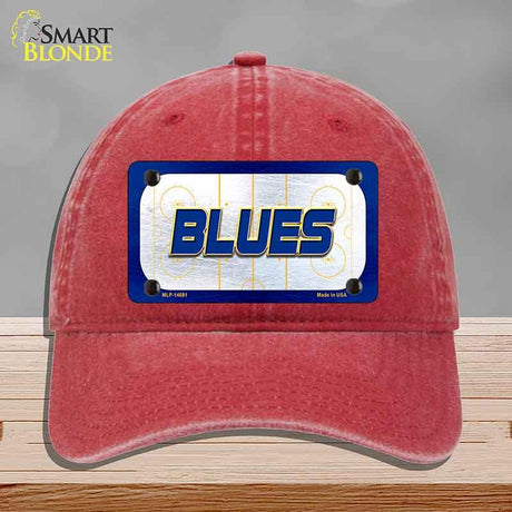 BLUES Graphic Novelty License Plate Hat HAT-MLP-14681 Unconstructed Cotton Red