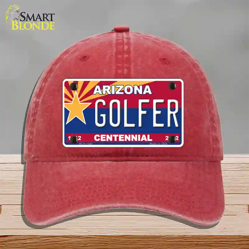 Arizona Centennial Golfer Novelty License Plate Hat Unconstructed Cotton / Red