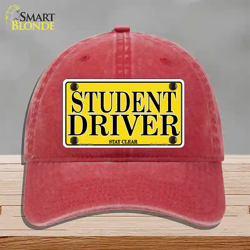 Student Driver Novelty License Plate Hat Unconstructed Cotton / Red